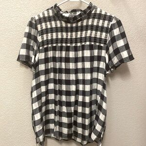 LOFT BLACK & WHITE GINGHAM TOP